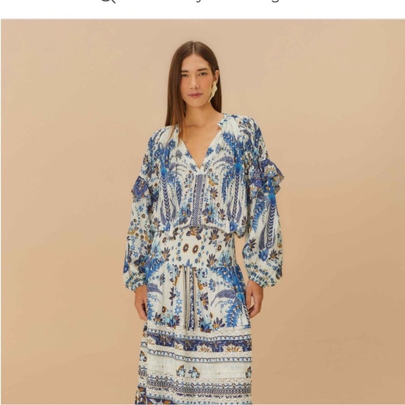 NWT! FARM Rio Women’s LARGE Ana Tapestry Cotton Blend Ruffle Top CP25 - Picture 2 of 14